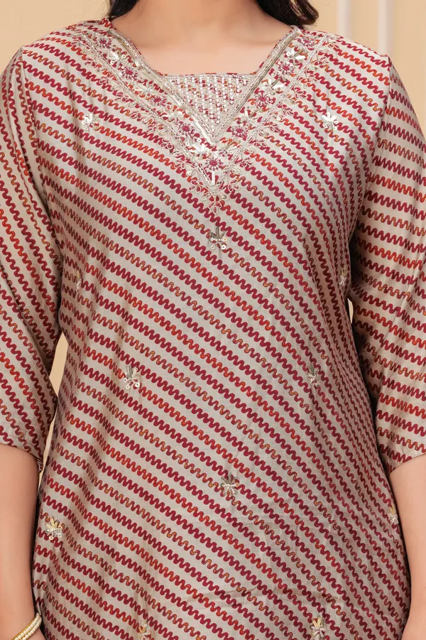 Maroon_&_Beige_Striped_Kurta_Set_with_Floral_Dupatta