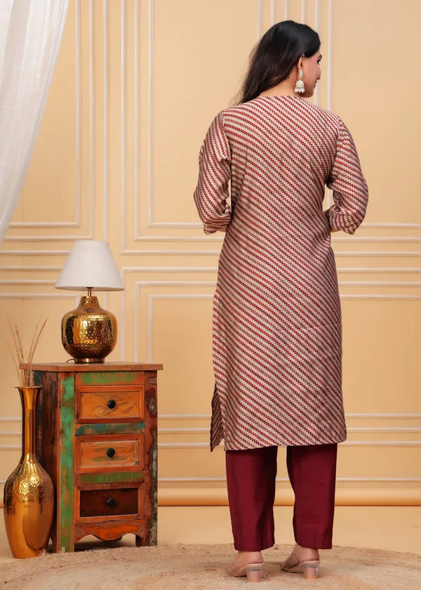 Maroon_&_Beige_Striped_Kurta_Set_with_Floral_Dupatta