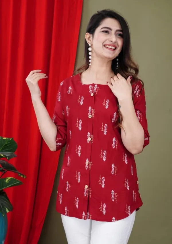 Casual_Roll_Up_Sleeves_Printed_Women_Red_Top