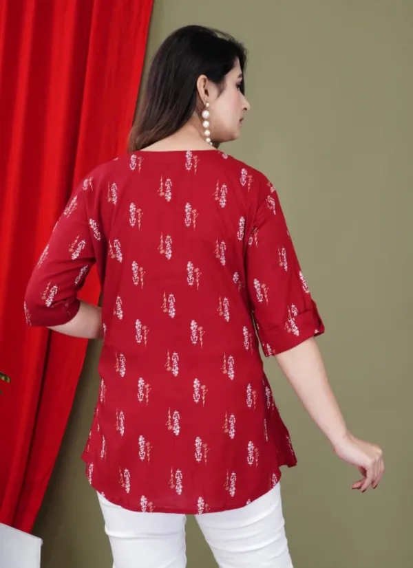 Casual_Roll_Up_Sleeves_Printed_Women_Red_Top
