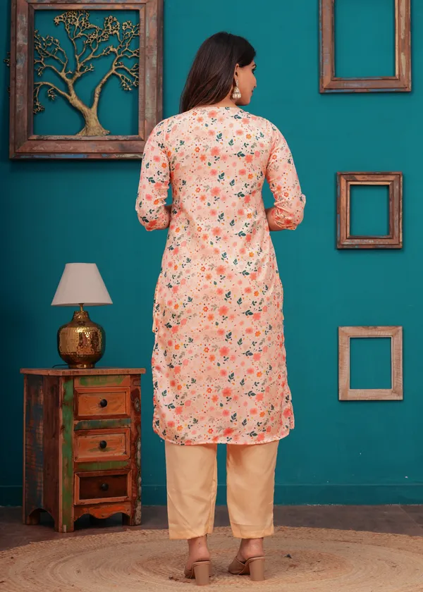 Pink_Chinon_V_Neck_3/4Th_Sleeves_Printed_Straight_Kurta,_Pant_Set_With_Dupatta