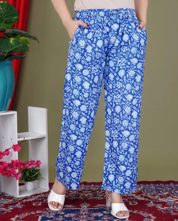 Blue_Rayon_Round_Collar_3/4Th_Sleeves_Floral_Printed_Top_&_Pant_Co-Ord_Set