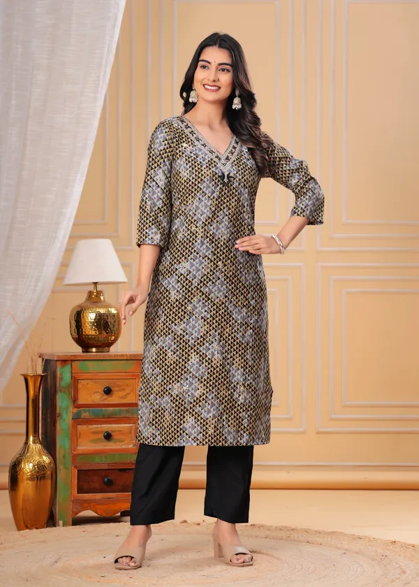 Black_&_Gold_Geometric_Print_Kurta_Set_with_Embellished_Dupatta