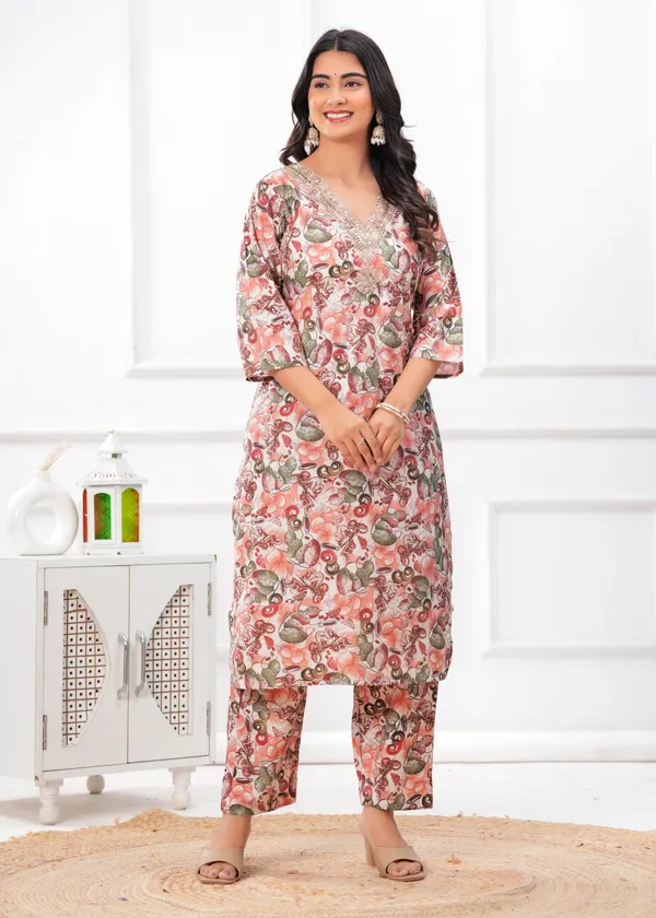 Peach_Blossom_Printed_Kurta_Set_with_Organza_Dupatta
