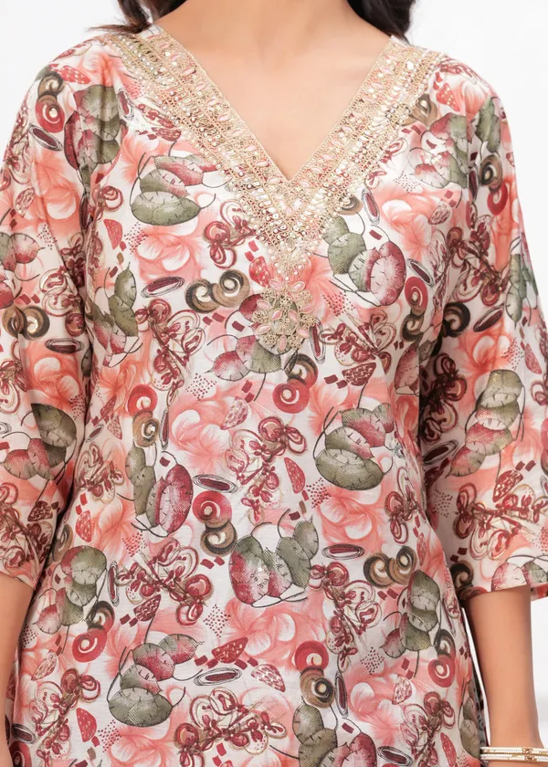 Peach_Blossom_Printed_Kurta_Set_with_Organza_Dupatta