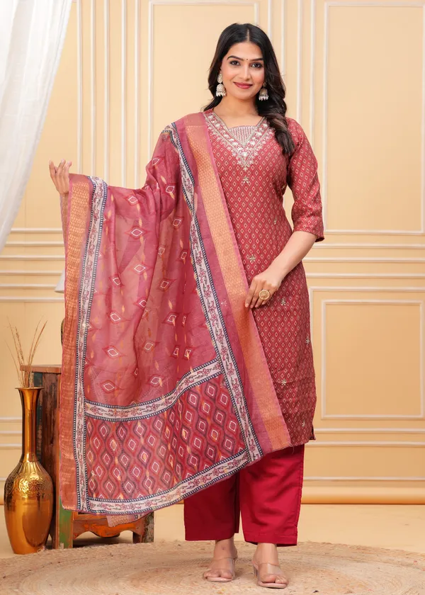 Graceful_Maroon_Bandhani_Kurta_Set_with_Embellished_Neckline_new