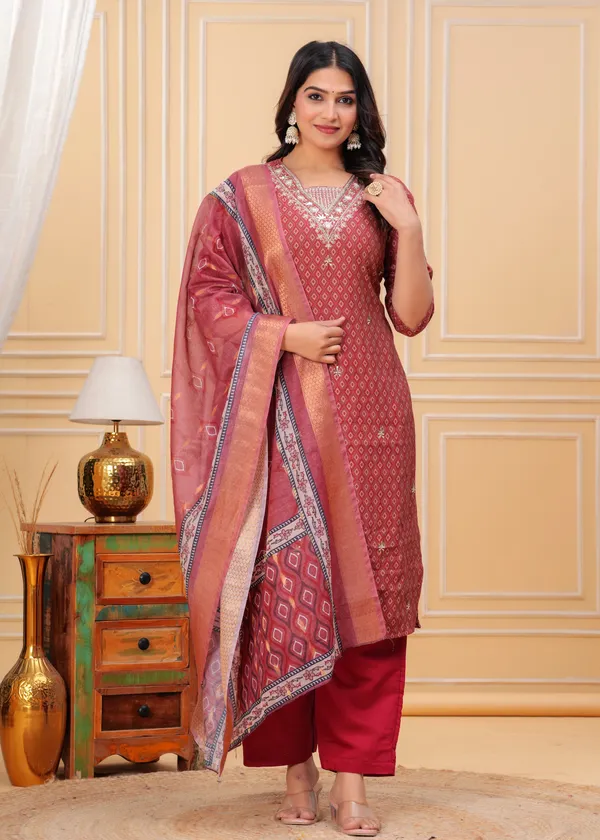 Graceful_Maroon_Bandhani_Kurta_Set_with_Embellished_Neckline_new