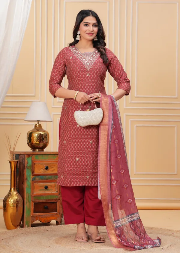 Graceful_Maroon_Bandhani_Kurta_Set_with_Embellished_Neckline_new