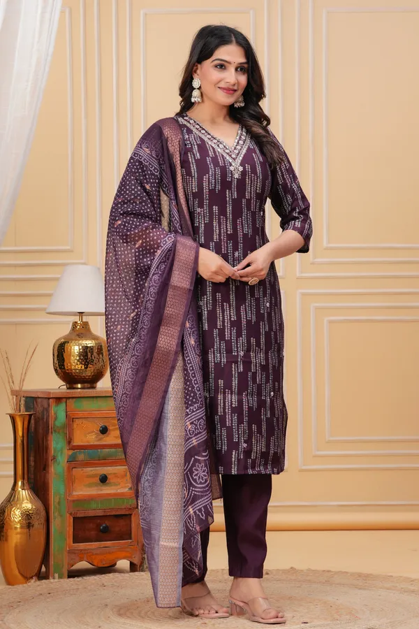 Elegant_Purple_Bandhani_Kurta_Set_with_Embellished_Neckline_new