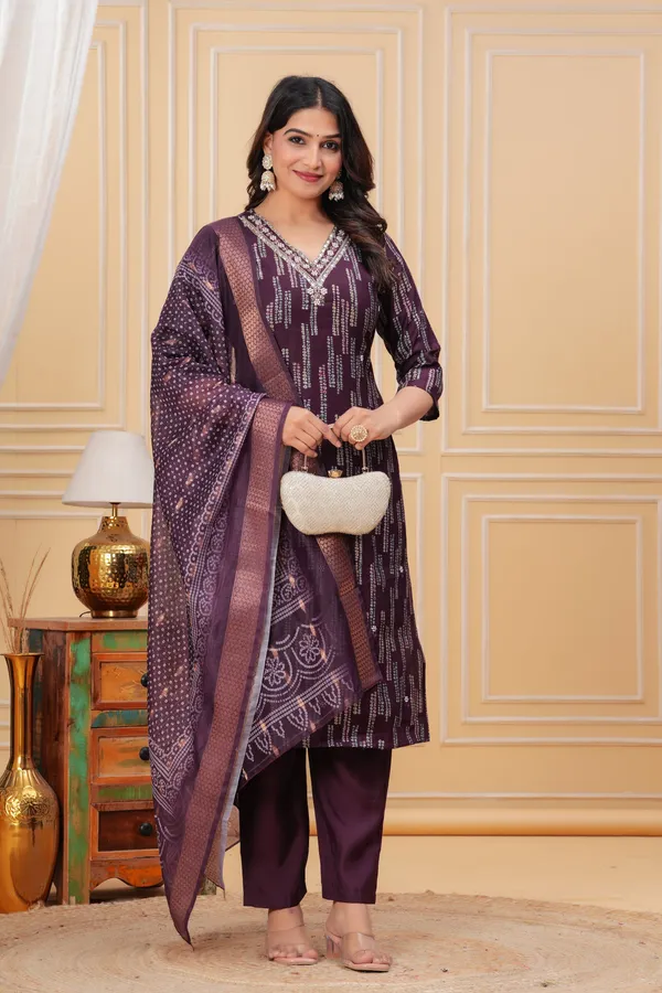 Elegant_Purple_Bandhani_Kurta_Set_with_Embellished_Neckline_new
