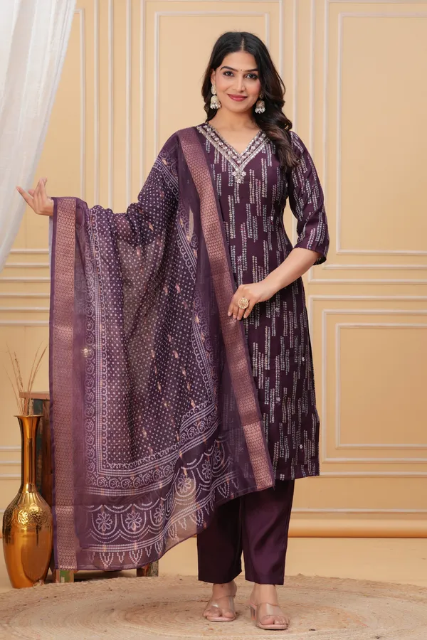 Elegant_Purple_Bandhani_Kurta_Set_with_Embellished_Neckline_new