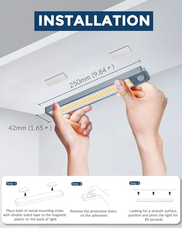 Under_Cabinet_Light_96LED,_3_Color_25cm_Wireless_Dimmable_Magnetic_LED_Strip_Wardrobe_Light_with_Motion_Sensor,_2000mAh_Rechargeable_Cupboard_Sensor_Light_for_Kitchen_Closet_Stair,_1_Pack