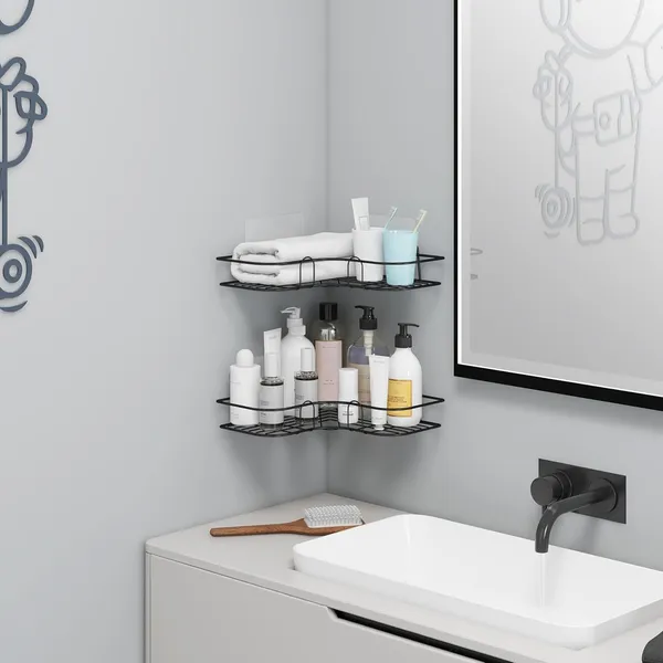 Self_Adhesive_Corner_Shelf_for_Bathroom/Adhesive_Shelf_for_Kitchen_with_Magic_Sticker/Bathroom_Organizer_Without_Drill_(GI_Metal,_Black)