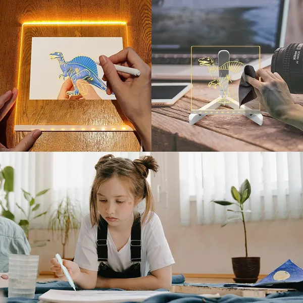 3D_Acrylic_Writing_Board_with_Pen_&_Light,_LED,_Rewritable_Acrylic_Message_board_with_stand,_Dry_Erase_Board_with_14_Pen_for_Note/Message/Memo_for_Home,_Offices(15cm_X_15cm_Medium)