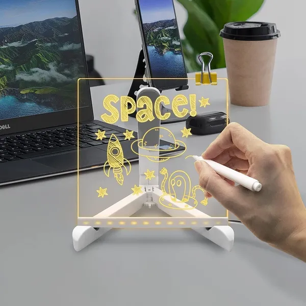 3D_Acrylic_Writing_Board_with_Pen_&_Light,_LED,_Rewritable_Acrylic_Message_board_with_stand,_Dry_Erase_Board_with_14_Pen_for_Note/Message/Memo_for_Home,_Offices(15cm_X_15cm_Medium)