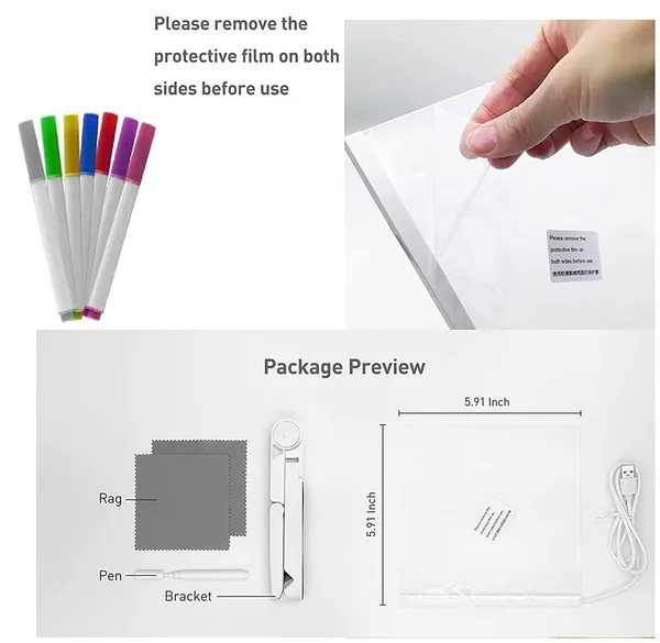 3D_Acrylic_Writing_Board_with_Pen_&_Light,_LED,_Rewritable_Acrylic_Message_board_with_stand,_Dry_Erase_Board_with_14_Pen_for_Note/Message/Memo_for_Home,_Offices(15cm_X_15cm_Medium)
