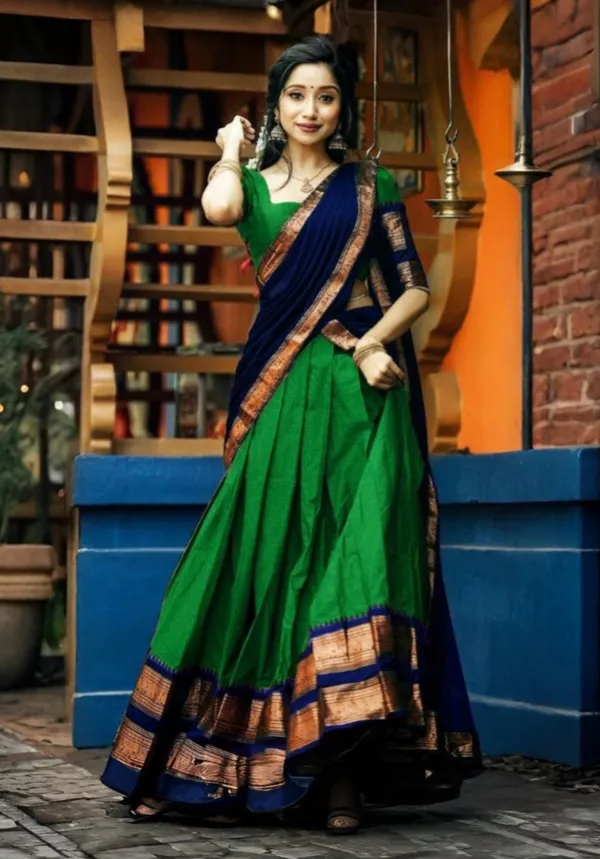 Kanjivaram_Silk_Half_Lehenga_Saree_With_Blouse_And_Dupatta