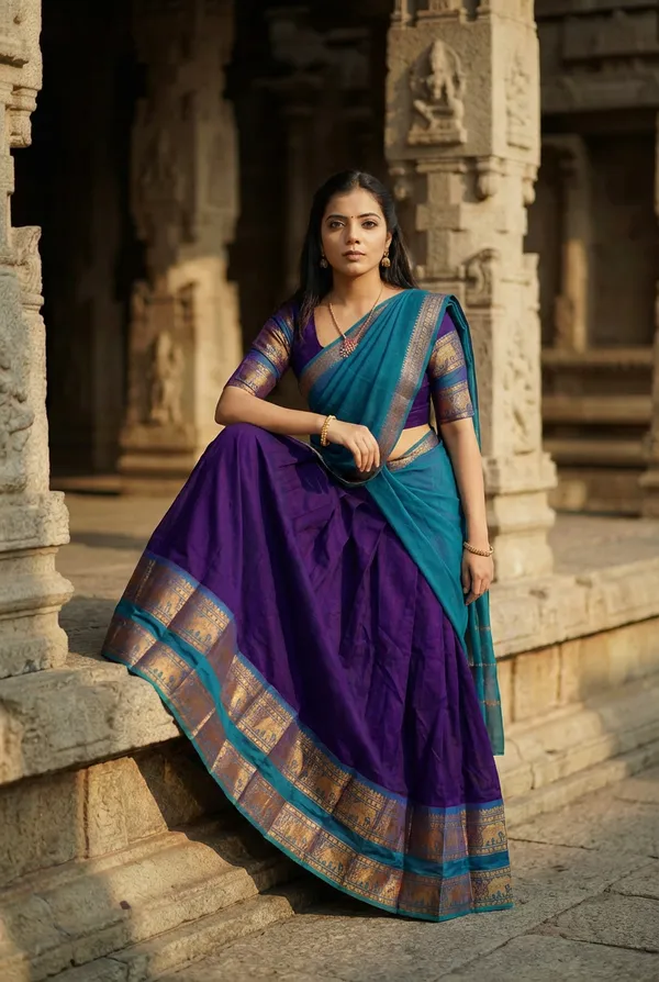 kanjivaram_cotton_half_lehngha_saree_whith_blouse_and_duppata