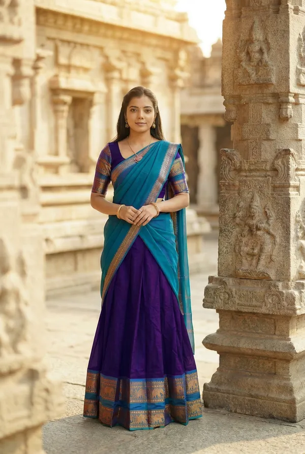 kanjivaram_cotton_half_lehngha_saree_whith_blouse_and_duppata