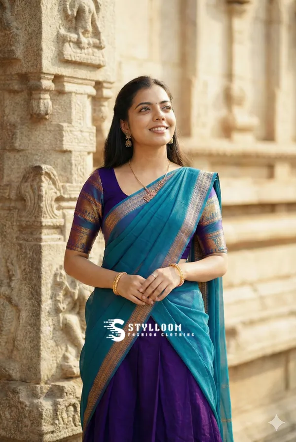kanjivaram_cotton_half_lehngha_saree_whith_blouse_and_duppata