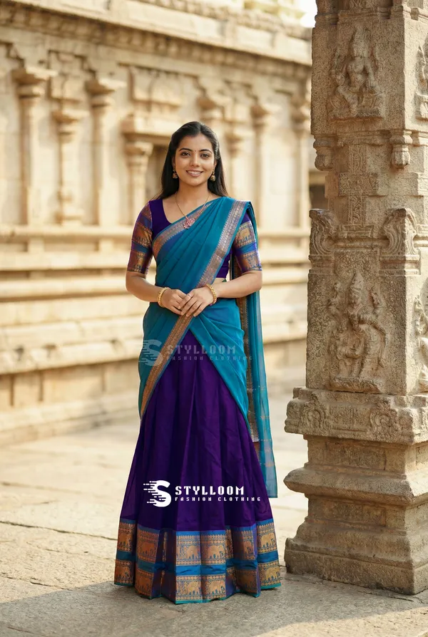 kanjivaram_cotton_half_lehngha_saree_whith_blouse_and_duppata