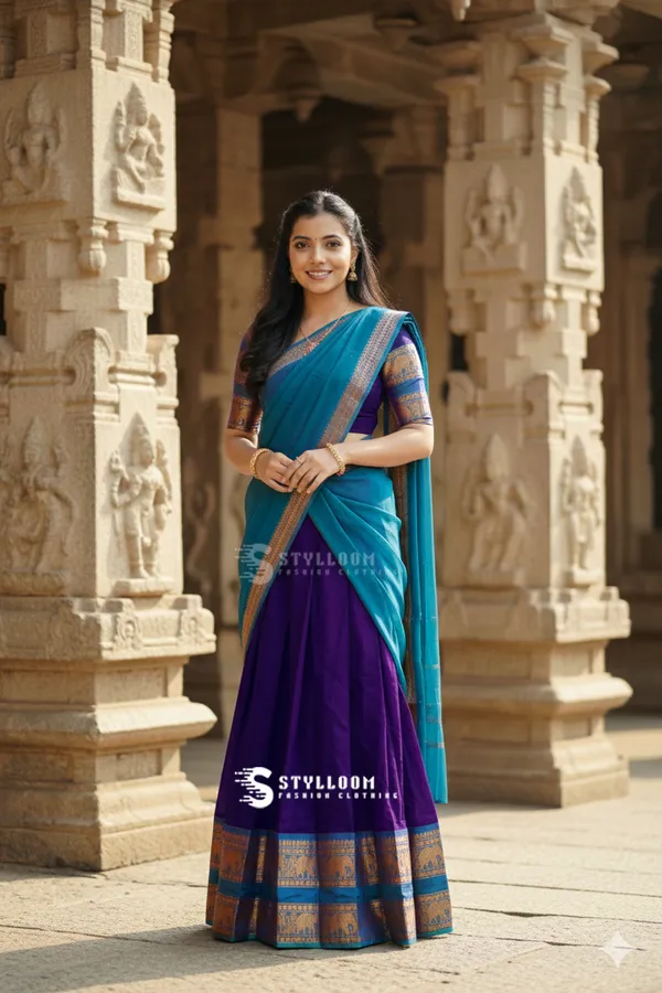 kanjivaram_cotton_half_lehngha_saree_whith_blouse_and_duppata