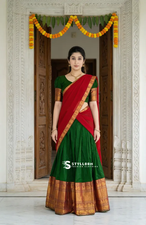 kanjivaram_cotton_halfsaree_with_blouse_and_duppata