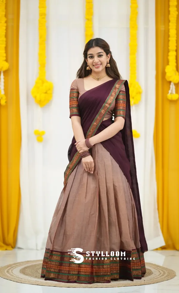 Kanjivaram_Silk_Half_Lehenga_Saree_With_Blouse_And_Dupatta