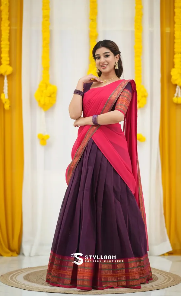 Kanjivaram_Silk_Half_Lehenga_Saree_With_Blouse_And_Dupatta