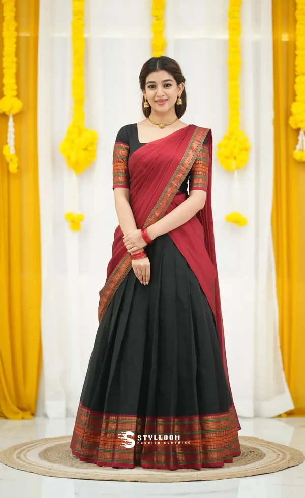 Kanjivaram_Silk_Half_Lehenga_Saree_With_Blouse_And_Dupatta