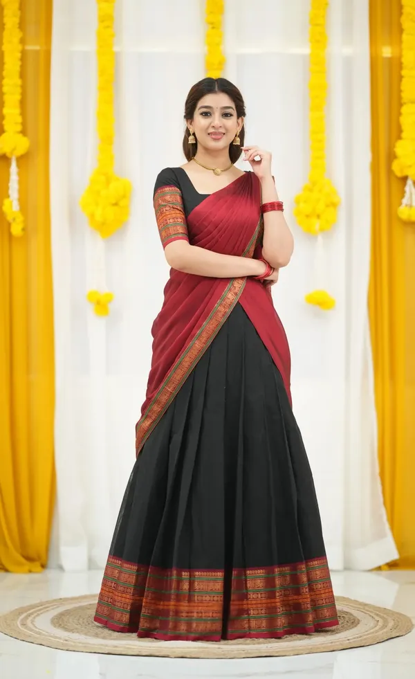 Kanjivaram_Silk_Half_Lehenga_Saree_With_Blouse_And_Dupatta