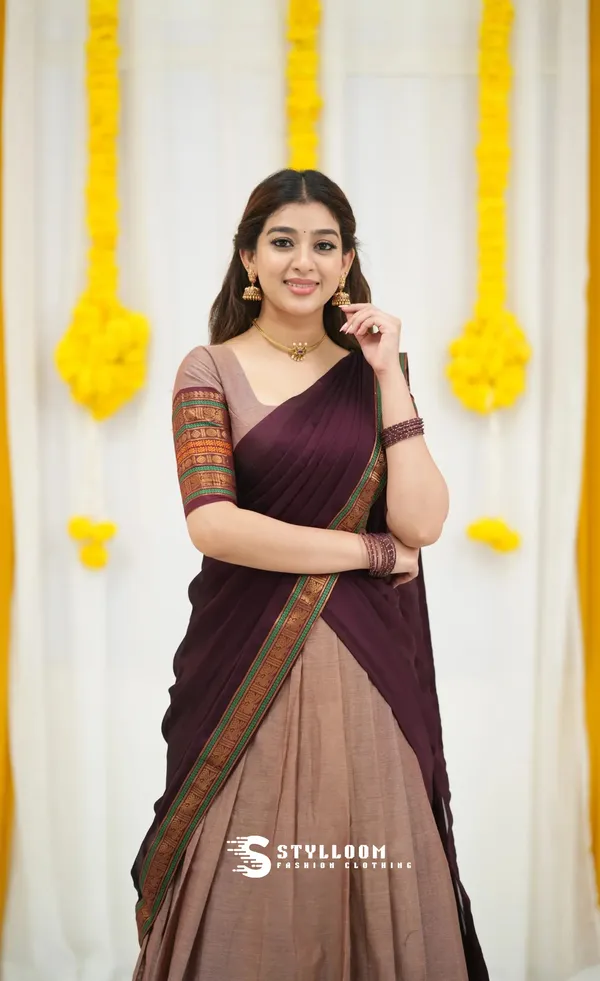 Kanjivaram_Silk_Half_Lehenga_Saree_With_Blouse_And_Dupatta