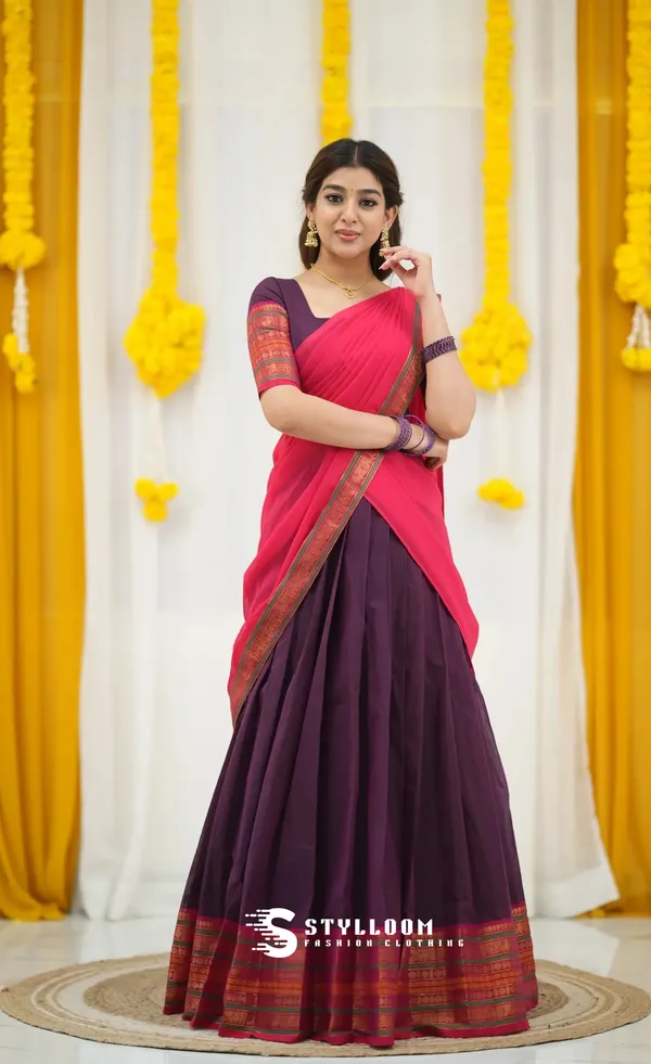 Kanjivaram_Silk_Half_Lehenga_Saree_With_Blouse_And_Dupatta