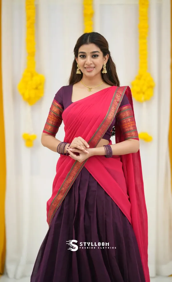 Kanjivaram_Silk_Half_Lehenga_Saree_With_Blouse_And_Dupatta