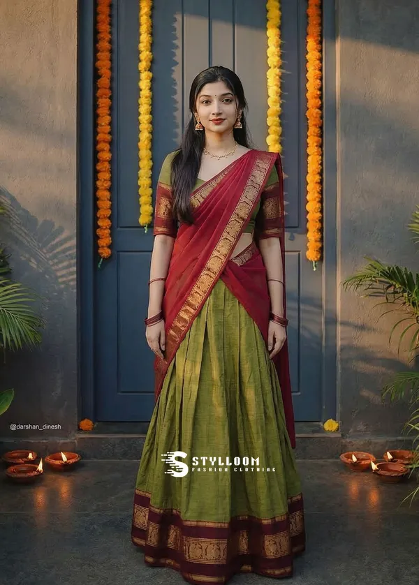 Kanjivaram_Silk_Half_Lehenga_Saree_With_Blouse_And_Dupatta