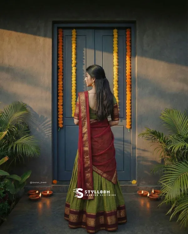 Kanjivaram_Silk_Half_Lehenga_Saree_With_Blouse_And_Dupatta