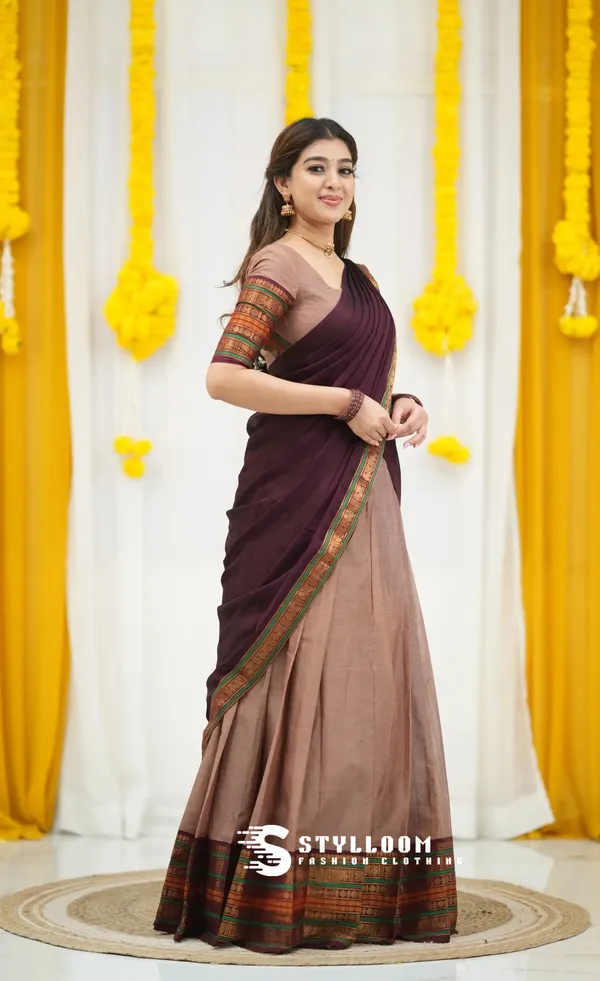 Kanjivaram_Silk_Half_Lehenga_Saree_With_Blouse_And_Dupatta