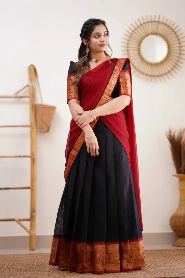 Kanjivaram_Silk_Zari_Half_Lehenga_Saree_With_Blouse_And_Dupatta