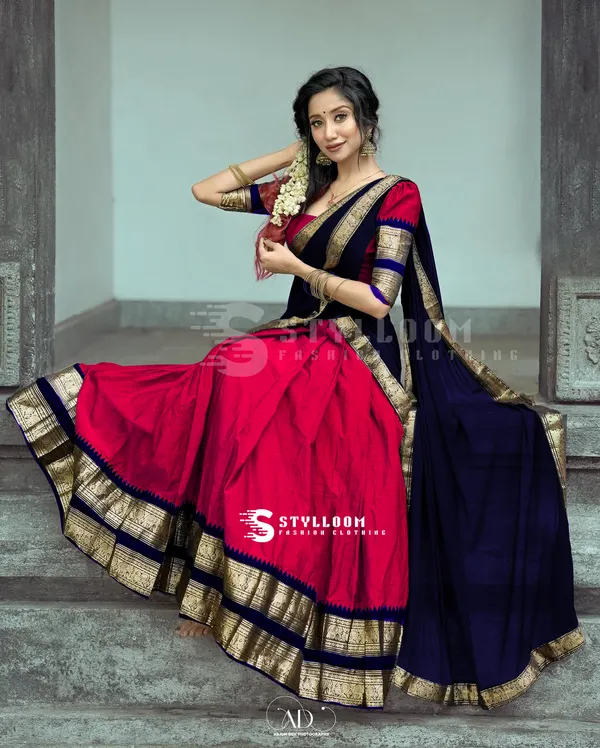 Kanjivaram_Silk_Zari_Half_Lehenga_Saree_With_Blouse_And_Dupatta