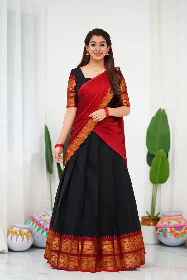 Kanjivaram_Silk_Half_Lehenga_Saree_With_Blouse_And_Dupatta