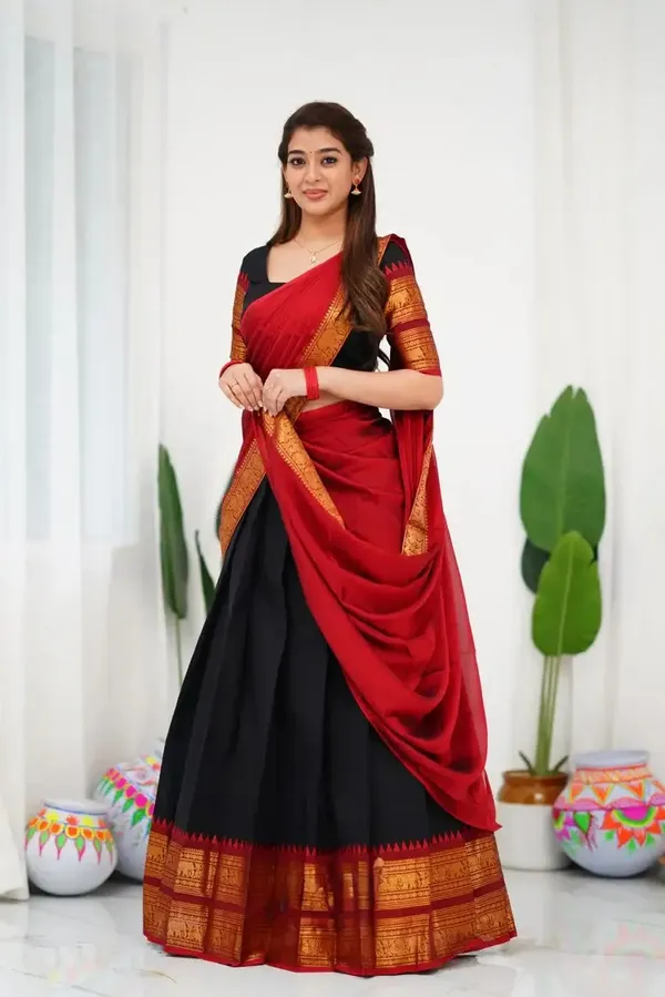 Kanjivaram_Silk_Half_Lehenga_Saree_With_Blouse_And_Dupatta