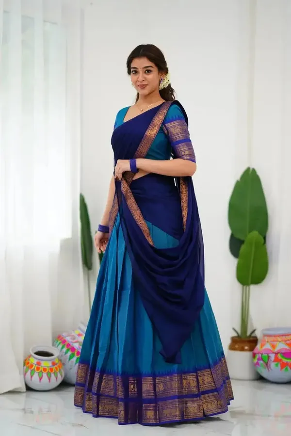 Kanjivaram_Silk_Half_Lehenga_Saree_With_Blouse_And_Dupatta