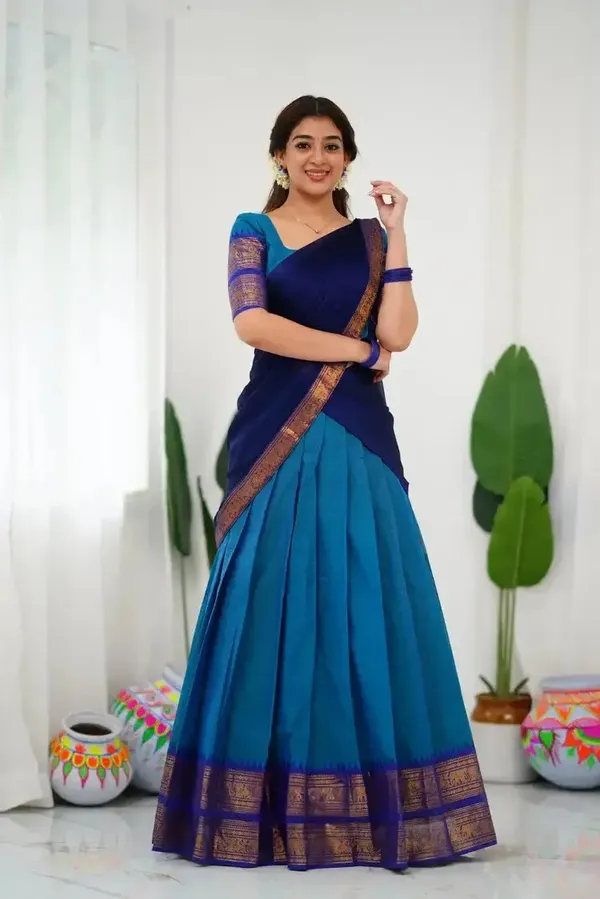 Kanjivaram_Silk_Half_Lehenga_Saree_With_Blouse_And_Dupatta