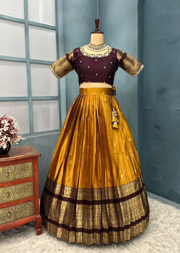 Traditional_yellow__and_Purple_Silk_Half_Saree_with_Zari_Woven_Border