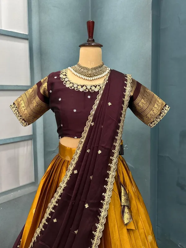 Traditional_yellow__and_Purple_Silk_Half_Saree_with_Zari_Woven_Border