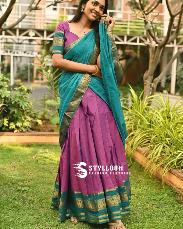Kanjivaram_Silk_Half_Lehenga_Saree_With_Blouse_And_Dupatta