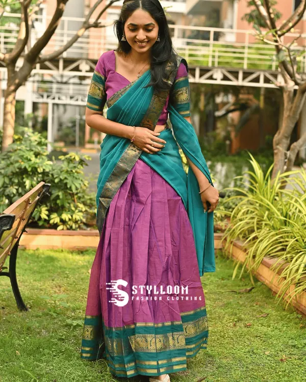 Kanjivaram_Silk_Half_Lehenga_Saree_With_Blouse_And_Dupatta