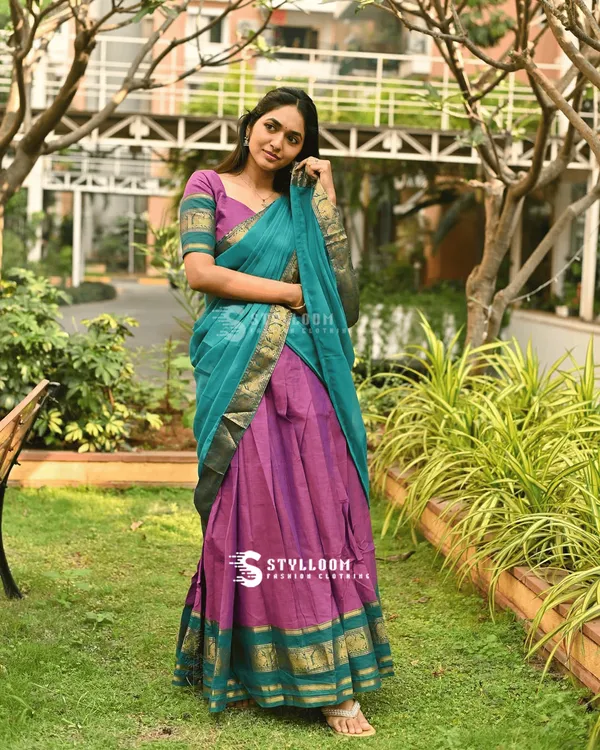 Kanjivaram_Silk_Half_Lehenga_Saree_With_Blouse_And_Dupatta