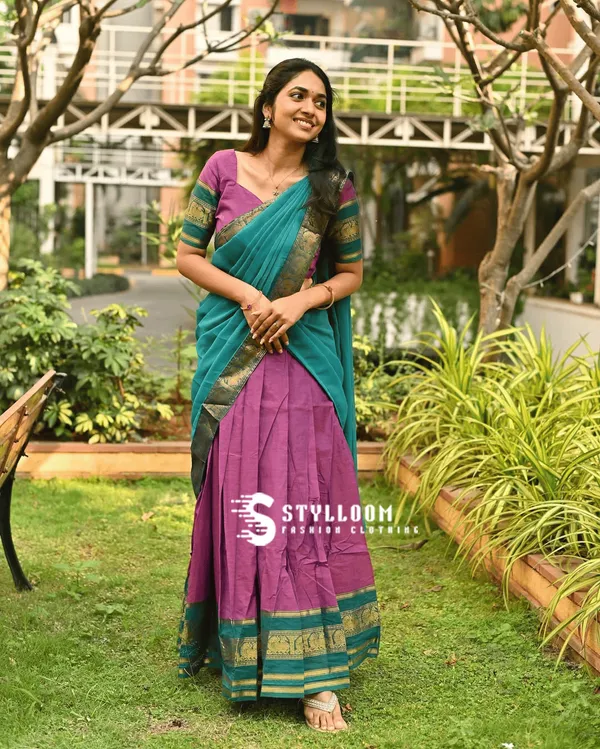 Kanjivaram_Silk_Half_Lehenga_Saree_With_Blouse_And_Dupatta