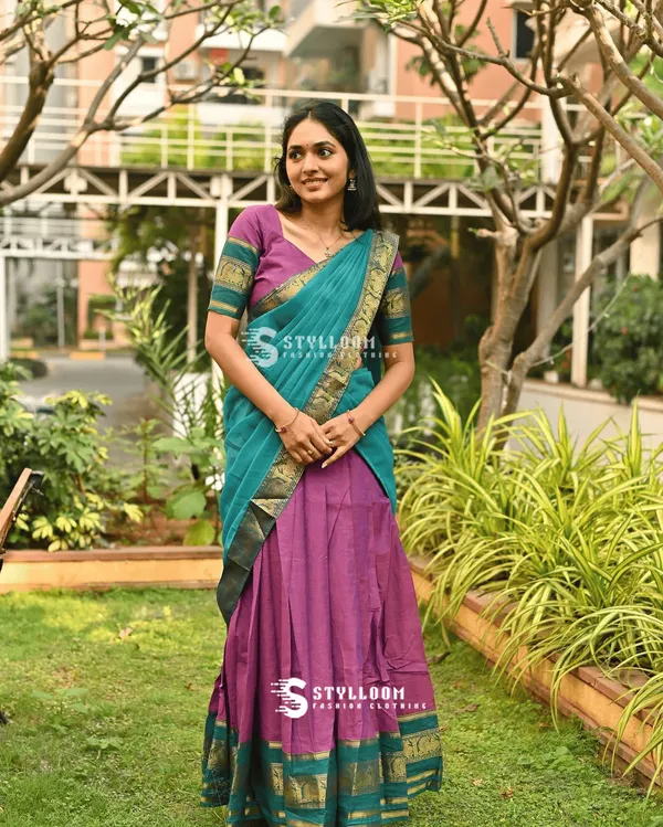Kanjivaram_Silk_Half_Lehenga_Saree_With_Blouse_And_Dupatta